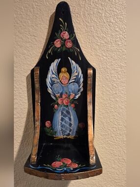 Vtg Rosemaling Wall Shelf Angel Wood Norwegian Folk Art Sconce Hand-painted